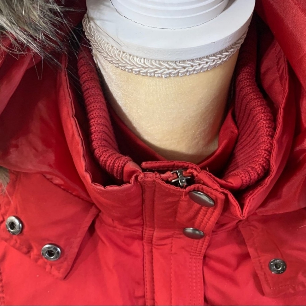 Red Ruff Hewn Hooded Parka With Fur Trim - Picture 10 of 15